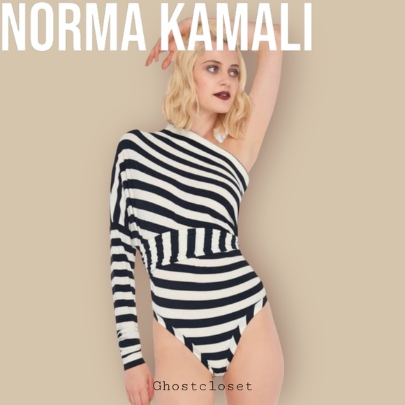 Norma Kamali Tops - NWT Norma Kamali Grey and black striped bodysuit.  Size small
